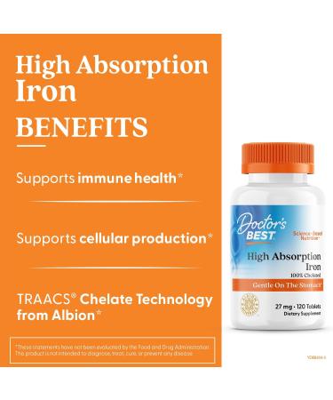 Doctor's Best High Absorption Iron 27 mg - 120 Tablets for Optimal Wellness - Buy Online on GoSupps.com