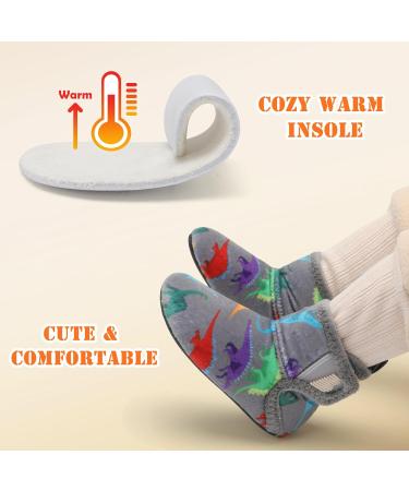 JOINFREE Non-Slip Rubber Sole Baby Slippers | Cozy Grey Dinosaur House Shoes for Toddlers | UK Child 4/4.5 - Buy Online on GoSupps.com