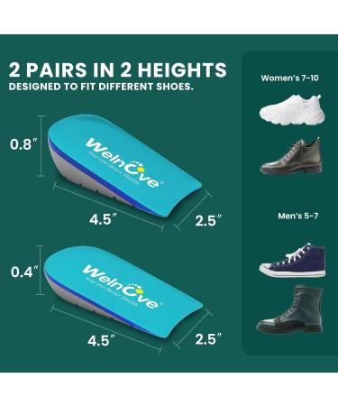 Welnove Gel Heel Cushion Inserts | Achilles Tendonitis & Plantar Fasciitis Relief | Heel Pain Support for Men & Women | 0.6 & 1 Inch Height Lift | 2 Pairs - Buy Online on GoSupps.com