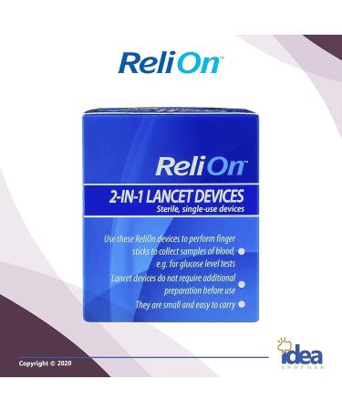 ReliOn 25 Gauge Needle 2-in-1 Lancing Device Bundle for Normal Skin - 50 Ct with Diabetes Care Guide - Buy Online on GoSupps.com