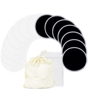 wegreeco Bamboo Nursing Pads (14 Pack) + Laundry Bag & Travel Storage Bag, 3 Sizes: 3.9/4.7/5.5 inch Option - Washable & Reusable Nursing Pads (Black, White, Large) Large Black, White, Plain Shape