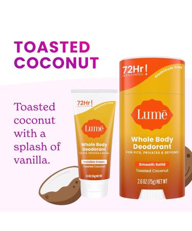 Lume Whole Body Deodorant - Invisible Cream Tube Mini and Solid Stick Bundle - 72 Hour Odor Control - Aluminum & Baking Soda Free Skin Loving (Toasted Coconut) - Buy Online on GoSupps.com