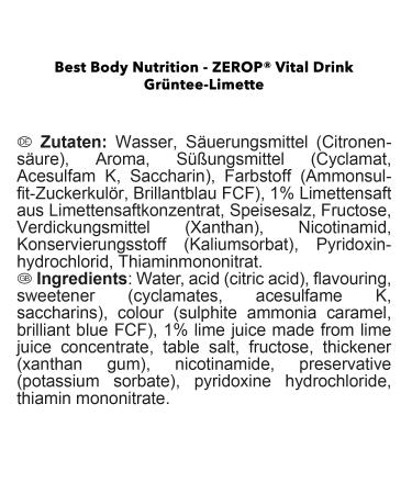 Best Body Nutrition Vital Drink Zerop - Sugar-Free Green Tea Lime Concentrate (500ml) - 40L Yield - Original Beverage Syrup - Buy Online on GoSupps.com