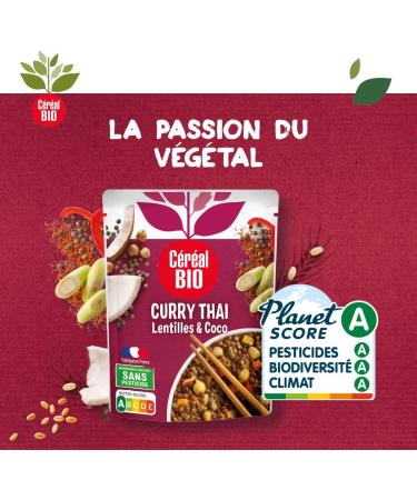 Organic Thai Curry Cereal Vegetables Chickpeas Coconut Milk & Lemongrass - Microwavable Sachet Quick to Reheat - Vegan - Buy Online on GoSupps.com