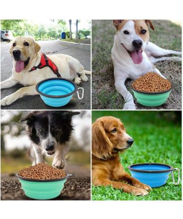 Slson 2-Piece Foldable Dog Travel Bowl Set | 1000ml Safe Pet Water & Feed Bowls with Carabiners for Cats & Dogs - Light Blue - Buy Online on GoSupps.com