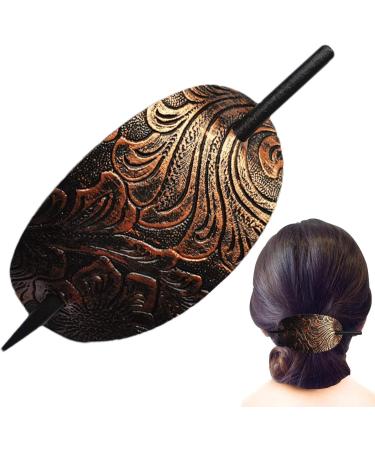 Hair Barrette - Oval Hairpin Hairpin Vintage Hair Clip | Oval Shape Faux Leather Hair Barrette Hair Stick Ponytail Hair Pin Long Hair Barrette for Women Long Hair Leather Hair Accessories copper - Buy Online on GoSupps.com