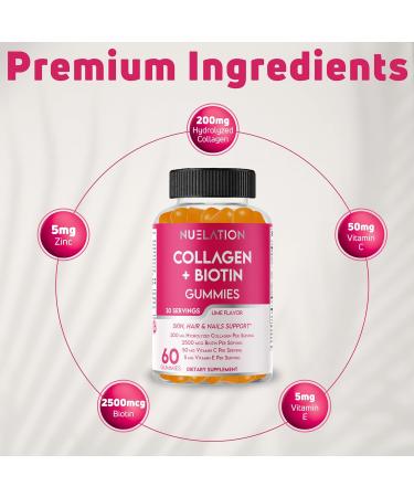 NUELATION 200mg Hydrolyzed Gummy Collagen for Women & Men. 2500mcg Biotin Gummies with 5mg Vitamin E 50mg Vitamin C & 5mg Zinc. Gluten-Free Non-GMO Keto Friendly Adult Biotin and Collagen Vitamins - Buy Online on GoSupps.com