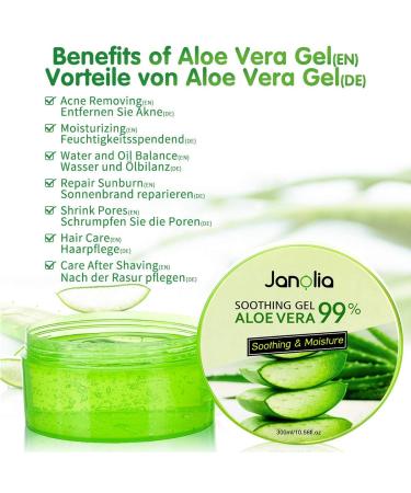 Janolia Aloe Vera Gel 300ml | Soothing Moisturizer for Face & Body | Natural Sunburn Relief & Self-Tanner | Pure Aloe Vera Extract - Buy Online on GoSupps.com
