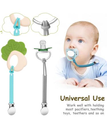 Nuanchu 4-Piece Silicone Pacifier Clips Set for Teething Toy - Navy Blue, Gray, Green - Baby Pacifier Holder for Boys and Girls - Buy Online on GoSupps.com