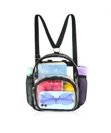 Higuyst Clear Mini Backpack Stadium Approved Small Clear Backpack for Women Festival Sports Events Security Travel Waterproof Clear Bag Black