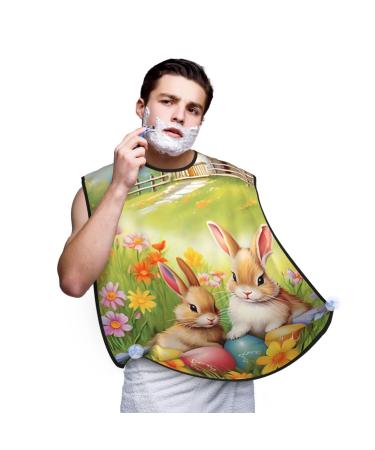 Spring Cute Cartoon Easter Bunny Shaving Bib Gifts for Dad Waterproof Easter Rabbit Beard Apron One Size Fits All Cute Easter Bunny