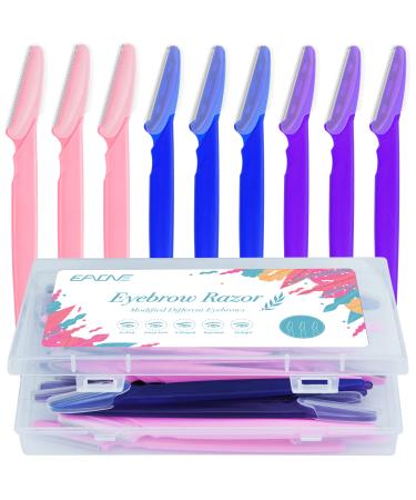 EAONE 30Pcs Eyebrow Razor Dermaplaning Tool Eyebrow Trimmer Shaper with Precision Cover, Dermaplane Razor Facial Hair Removal for Women and Men Face, 3 Colors with Box Packaged Purple, White and Transparent