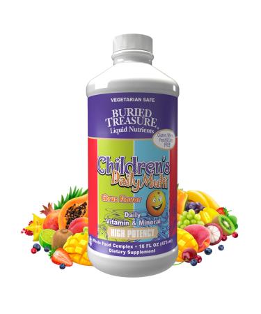 Buried Treasure Children's Daily Multi Liquid Multivitamin & Minerals, 16 servings Citrus Flavor, Nutritional Dietary Vegan Supplement for Kids No Artificial Ingredients