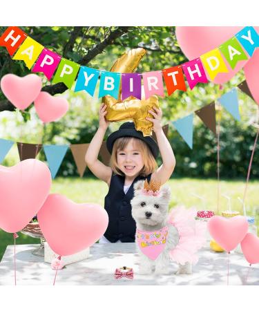 SCENEREAL Dog Birthday Bandana 5-Piece Set with Crown and Dress - Cute Pink Tutu Outfit for Small Medium Dogs - Buy Online on GoSupps.com