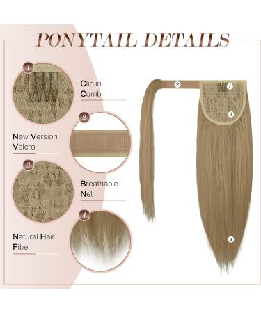 FESHFEN Straight Ponytail Extension 14 Inch Blonde 24# Wrap Around Clip-in Hair Piece for Women and Girls - Synthetic Long Ponytail Hairpiece - Buy Online on GoSupps.com