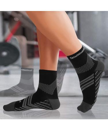 TechWare Pro Plantar Fasciitis Socks - Ankle Compression Support for Men & Women - Achilles Tendonitis Brace - Arch Support - Medium Black/Gray - Buy Online on GoSupps.com
