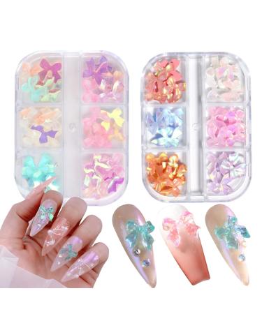 3D Aurora Bow Nail Charms 2Boxes Colorful Cute Nail Art Bows 72PCS Resin Bowknots Nail Jewelry Supplies for Nail Art Design Decorations Craft DIY