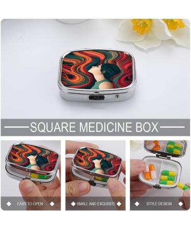 Colorful Hair Print Pill Box for Women | 2 Compartment Portable Medicine Organizer | Decorative Metal Pill Case for Pocket & Purse - Buy Online on GoSupps.com