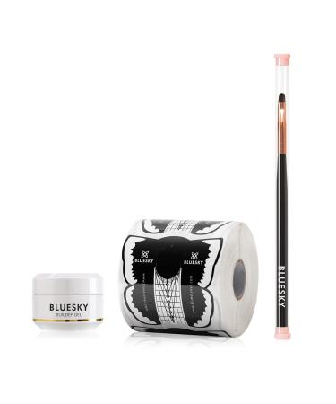 Bluesky Builder Gel Set with Nail Forms - Builder Gel Clear 15ml with application Nail Brush and 300 x Nail form stickers. For Nail extensions. Requires UV/LED Lamp