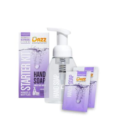 DAZZ Foaming Hand Soap Starter Kit (1 Reusable Foaming Bottle Dispenser, 2 Tablet Packets) Liquid Hand Wash, Naturally Safe & Non Toxic, Rich Lather, Lavender Lemon Scent