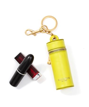 Cockatoo Nappa Leaeher Zipper Lipstick Case with Keychain Chapstick Holder Keyring (CHARTEUSE)