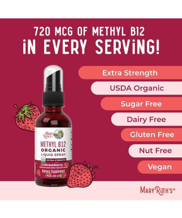 MaryRuth Organics Vitamin B12 Liquid Spray | Vegan Non-GMO Gluten-Free | USDA Organic Supplement | Energy & Nervous System Support | B12 Vitamins for Women & Men | 720 mcg | 1 Fl Oz - Buy Online on GoSupps.com