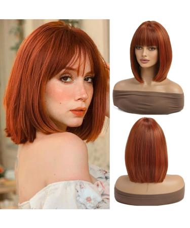 Esmee Short Straight Auburn Bob Wigs with Fringe Shoulder Length Wig Synthetic Cosplay Wigs for Women Reddish Brown 14 inches - Buy Online on GoSupps.com