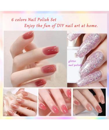 Nail Polish Set - Nude Color Nail Polishes - Quick Dry Nail Polish - Long Lasting Jelly Pink Glitter 6 Colors Nail Varnish - Natural Look Long Lasting Nail Varnish Gift Set DIY Manicure Home nude pink - Buy Online on GoSupps.com