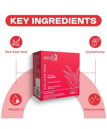 Clensta Red Aloe Vera Facial Kit - 6 Steps for Radiant Skin | Vitamin C & Niacinamide | Reduces Dark Spots | 2.12 Oz/60g | International Shipping Available - Buy Online on GoSupps.com