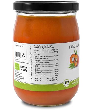 Red Organic Palm Oil 1000ml | 100% Pure & Native | BioKontor | Controlled Organic Cultivation - Buy Online on GoSupps.com