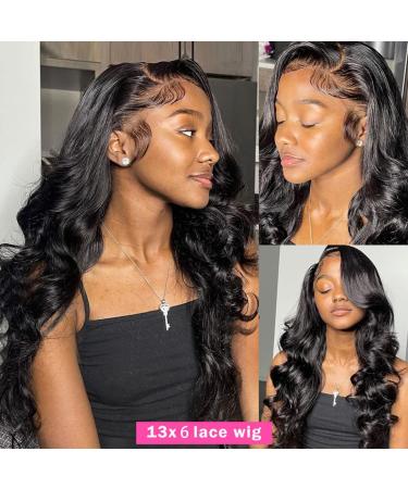 Larhali 13x6 HD Transparent Lace Front Wig Brazilian Body Wave Human Hair 28 inch - 180% Density Pre Plucked for Black Women - Buy Online on GoSupps.com