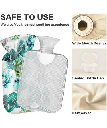 NAANLE Hot Water Bottle with Cactus Cover - 2L for Pain Relief Menstrual Cramps & Heat Therapy | Succulent Watercolor Design - Buy Online on GoSupps.com