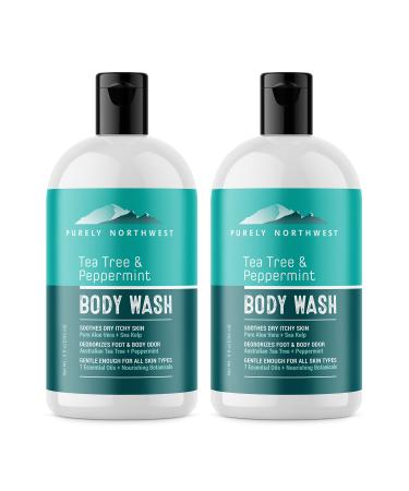 PURELY NORTHWEST-Tea Tree Oil & Peppermint Body Wash for Men & Women-a Refreshing Natural Daily Soap for Body Odor & Acne-Effectively Soothes Jock Itch, Chafing & Athletes Foot 9 OZ (2 PACK)…