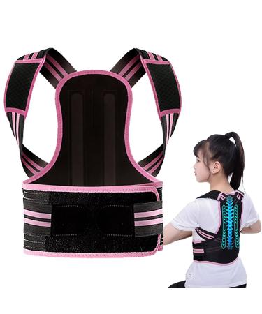 Posture Corrector for Kids and Teens Adjustable Upper Back Brace Posture Corrector with Soft Shoulder Pads and Elastic Belts Hunchback Corrector for Improve Slouching and Humpback Pink Large