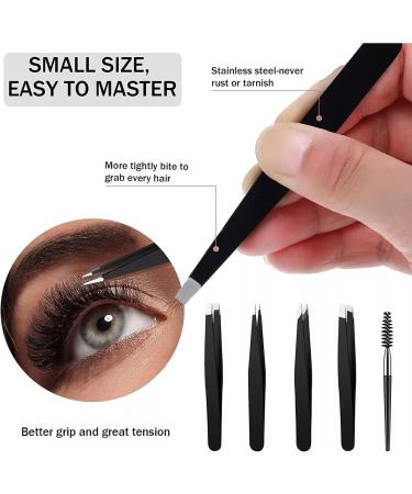 Womens Eyebrow Tweezers Set - 4Pcs Slant Pointed Precision Tweezers for Ingrown Hair Removal - Includes Curved Scissors and Brow Brush - Travel Case Included - Buy Online on GoSupps.com