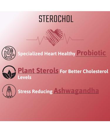 Sterochol - Probiotic Stress and Heart Healthy Formula - Ashwaganda Stress Relief - Balance Cholesterol In An Already Normal Range - Promote and Support Cardio Health - Can Be Used in Conjunction With Statins - All Natural Plant Sterols - Cardio Supportin - Buy Online on GoSupps.com