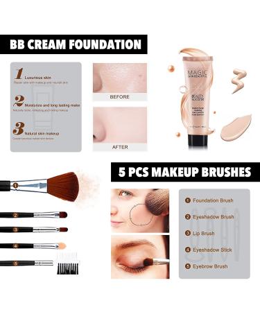 All in One Makeup Kit for Women - 10 Color Eyeshadow Palette, BB Cream, Blush, Brushes, Eyeliner, Mascara, Eyebrow Pencil, Contour Stick - Perfect Teens Makeup Gift Set in Black Gift Box - Buy Online on GoSupps.com