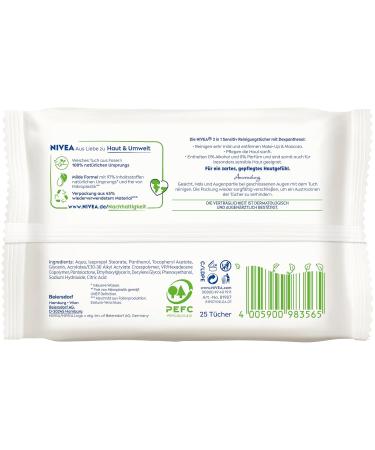Nivea 3in1 Sensitive Cleaning Towels - Gentle Facial Cleansing with Dexpanthenol Alcohol-Free Makeup Wipes for Sensitive Skin (25 Pieces) - Buy Online on GoSupps.com