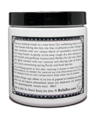 Lilac and Gooseberry Exfoliating Sugar Hand and Body Scrub | Non-Greasy with Moisturizing Mango Butter | 10 ounces net wt | Yennefer Scent of a Sorceress by Bella Des Natural Beauty - Buy Online on GoSupps.com
