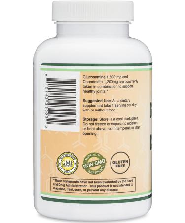 Glucosamine Chondroitin Triple Strength (1,500mg Glucosamine Sulfate 1,200mg Chondroitin) 180 Tablets Two Month Supply (Joint Support Supplement) Gluten Free Non-GMO by Double Wood - Buy Online on GoSupps.com