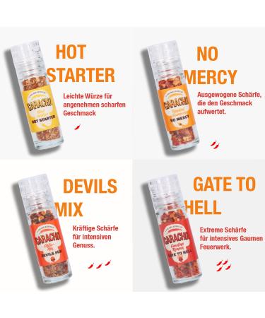 Caracho Chili M hlen Set Superhot Vol. 2 - Extreme 1-1.5 Million Scoville Heat 4 Mini Mills Premium Chili Spice Gift Set - Buy Online on GoSupps.com