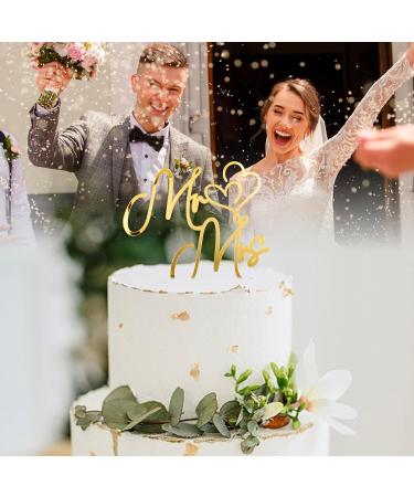 Mr Mrs Cake Topper Gold Mirror Love Heart Cake Decoration Bridal Shower Cucpake Toppers Wedding Anniversary Party Supplies - Buy Online on GoSupps.com