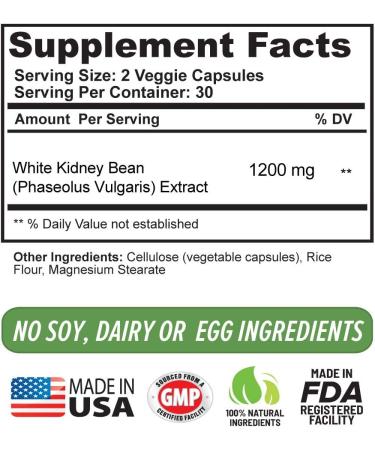 100% Pure White Kidney Bean Extract - All-Natural Carb Blocker 1200mg for Weight Loss & Fat Prevention - Made in USA - Buy Online on GoSupps.com