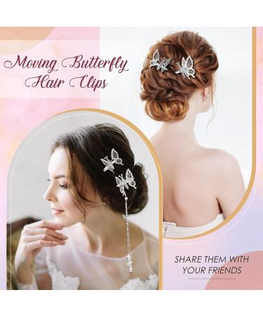 Elegant Tassel Butterfly Hair Clips - 4 Pcs Moving Antique Side Clips for Women and Girls - Silver - Buy Online on GoSupps.com
