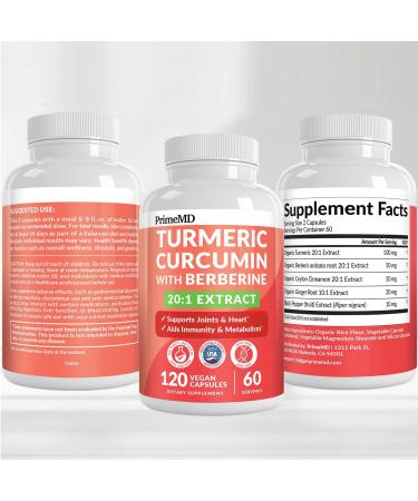 5-in-1 Organic Turmeric Curcumin Supplement (4210mg) with Berberine, Ceylon Cinnamon Bioperine and Ginger Supplements for Joint, Heart, Gut, & Metabolic Support (120 ct) Regular 120 Count (Pack of 1) - Buy Online on GoSupps.com