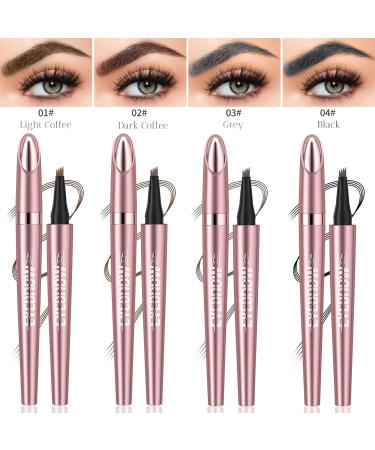  SANHIGHEND 3D Micro Eyebrow Pencil with 4 Fork Tip Applicators Waterproof Eyebrow Pencil for Natural Eyebrows (Light Coffee+Black) - Buy Online on GoSupps.com