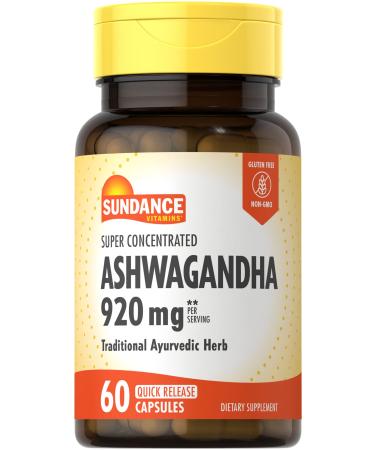 Sundance Ashwagandha 920mg | 60 Capsules | Super Concentrated | Traditional Ayurvedic Herb | Non-GMO Gluten Free Supplement