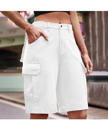 Women's Camo Cargo Shorts | Button Fly with Pockets | Solid Color Knee-Length Summer Shorts - Buy Online on GoSupps.com