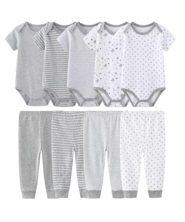 MAMIMAKA Baby Bodysuits Baby Pants Trousers Baby Clothes Short Sleeve Bodysuits Onesies for Baby Boys and Girls Layette-7 3-6 Months