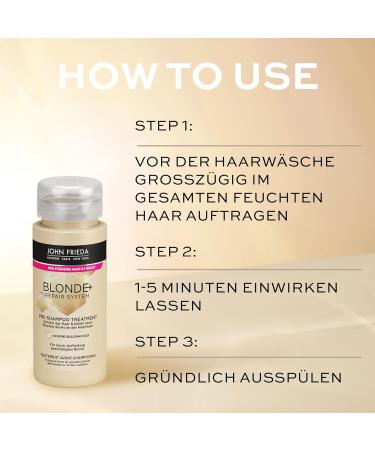 John Frieda BLONDE+ Repair System Pre-Shampoo Treatment Content: 100 ml With Bond Building Plex For blondes damaged by lightening Protects hair - Buy Online on GoSupps.com